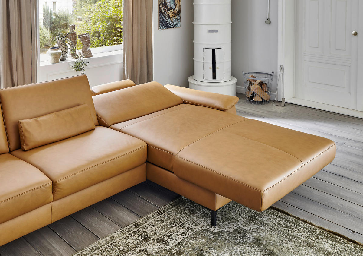 ECKSOFA in Echtleder Currygelb  - Currygelb/Schwarz, Design, Leder/Metall (176/334cm) - Dieter Knoll