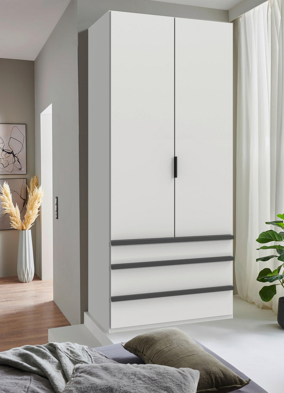 FALTTÜRENSCHRANK 100/236/58 cm 2-türig Weiß  - Schwarz/Weiß, Design, Holzwerkstoff (100/236/58cm) - Boxxx
