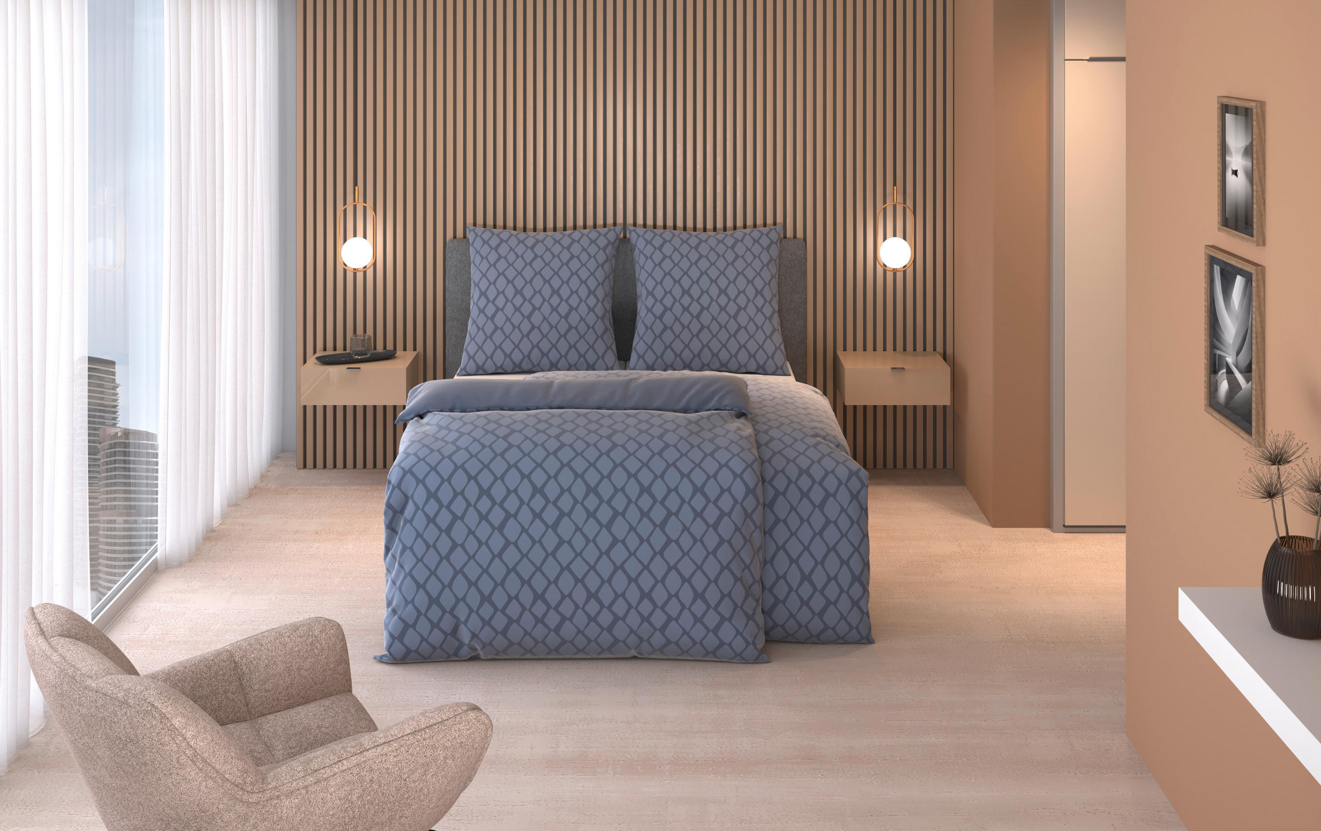 BETTWÄSCHESET STRIPES DK Satin 160/210 cm  65 cm/100 cm  - Hellblau, Design, Textil (160/210cm) - Dieter Knoll