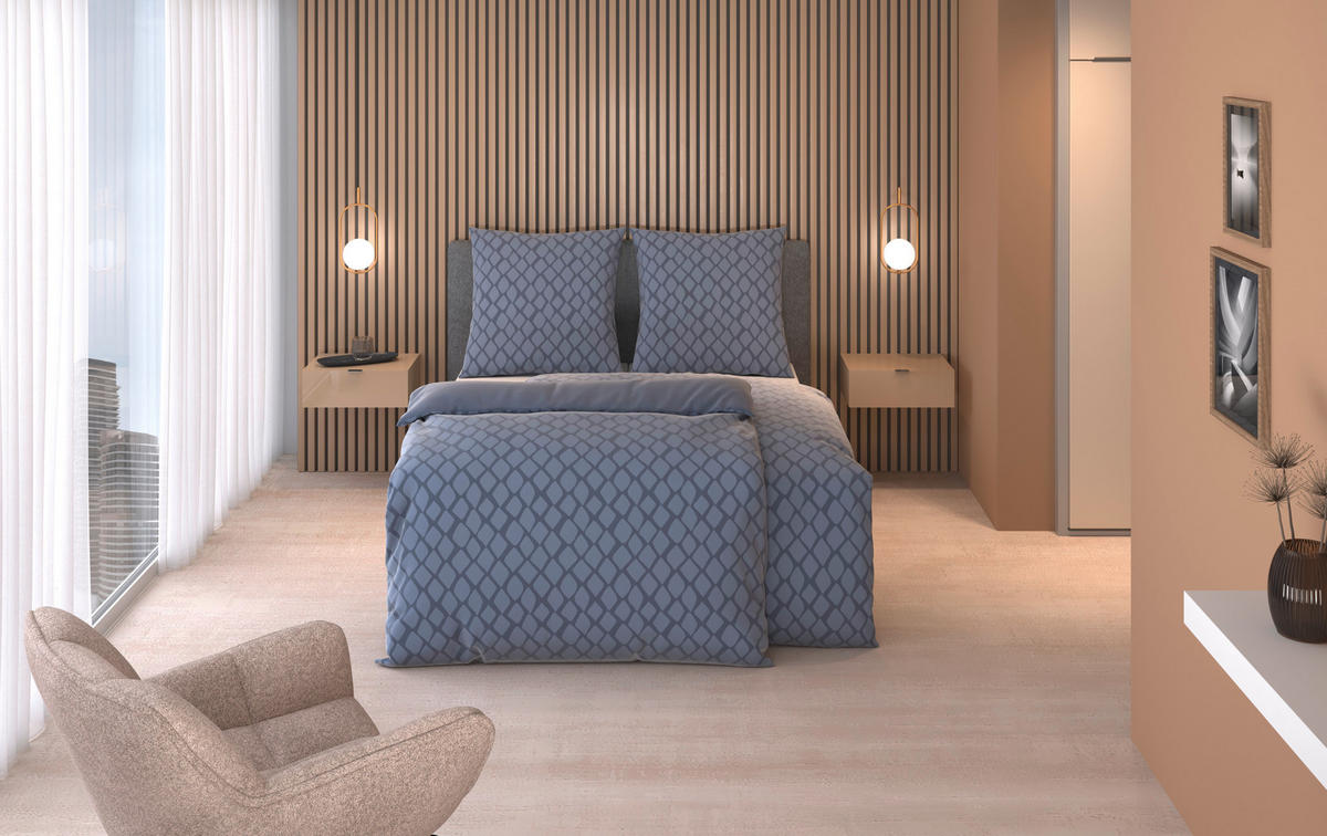 BETTWÄSCHESET STRIPES DK Satin 160/210 cm  65 cm/100 cm  - Hellblau, Design, Textil (160/210cm) - Dieter Knoll