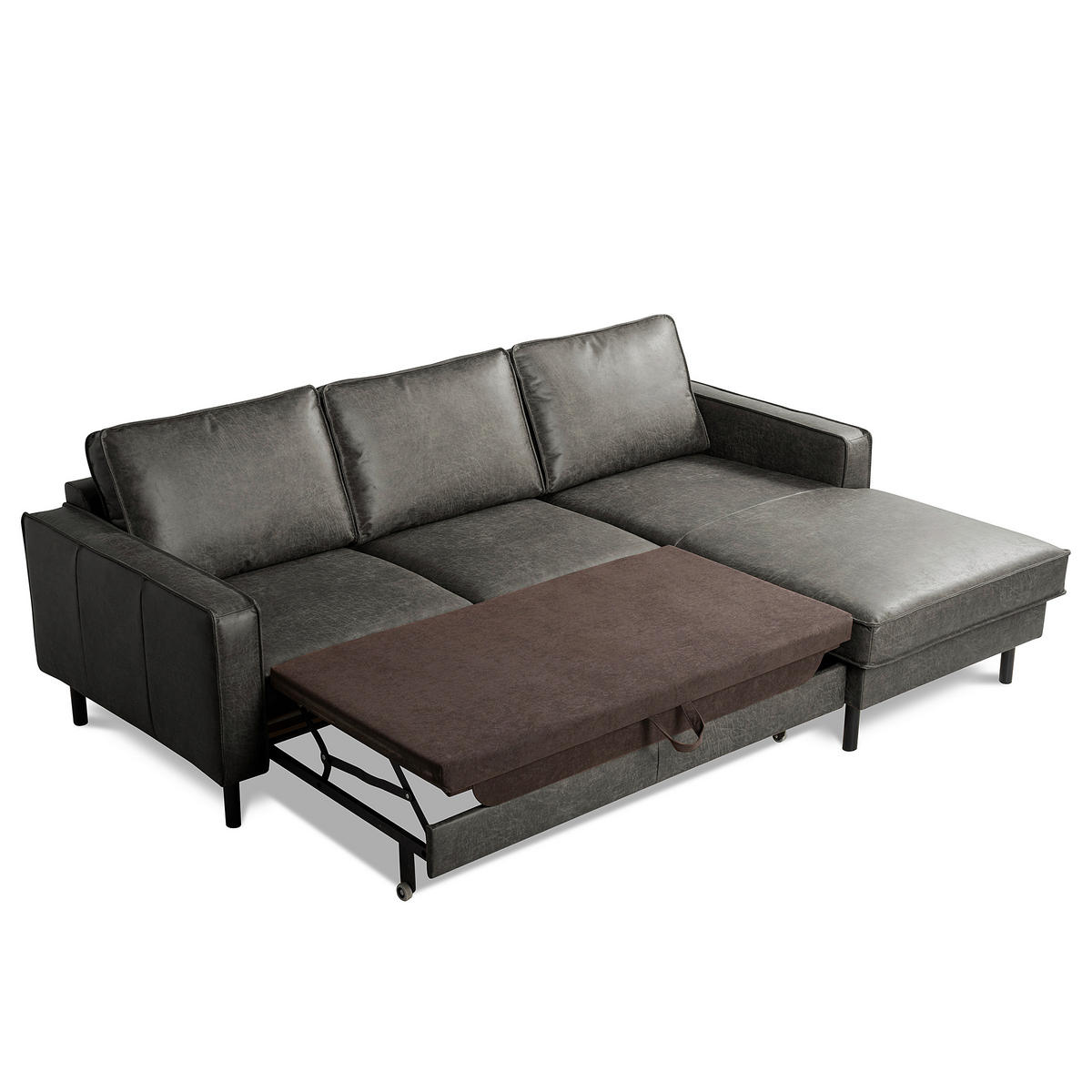 ECKSOFA Dunkelgrau Echtleder Lederlook Rücken echt  - Dunkelgrau, Design, Leder/Textil (166/238cm) - Livetastic