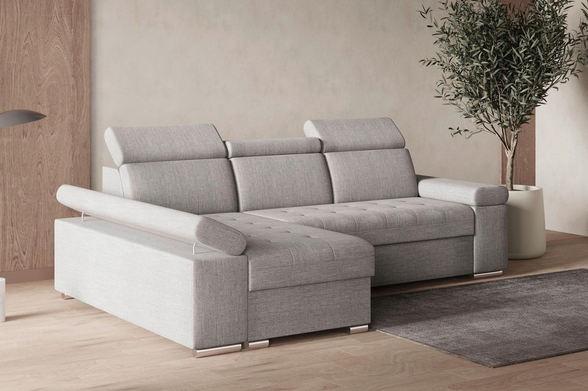 ECKSOFA TORONTO in Webstoff Hellgrau  - Silberfarben/Hellgrau, Design, Textil (168/260cm) - MID.YOU
