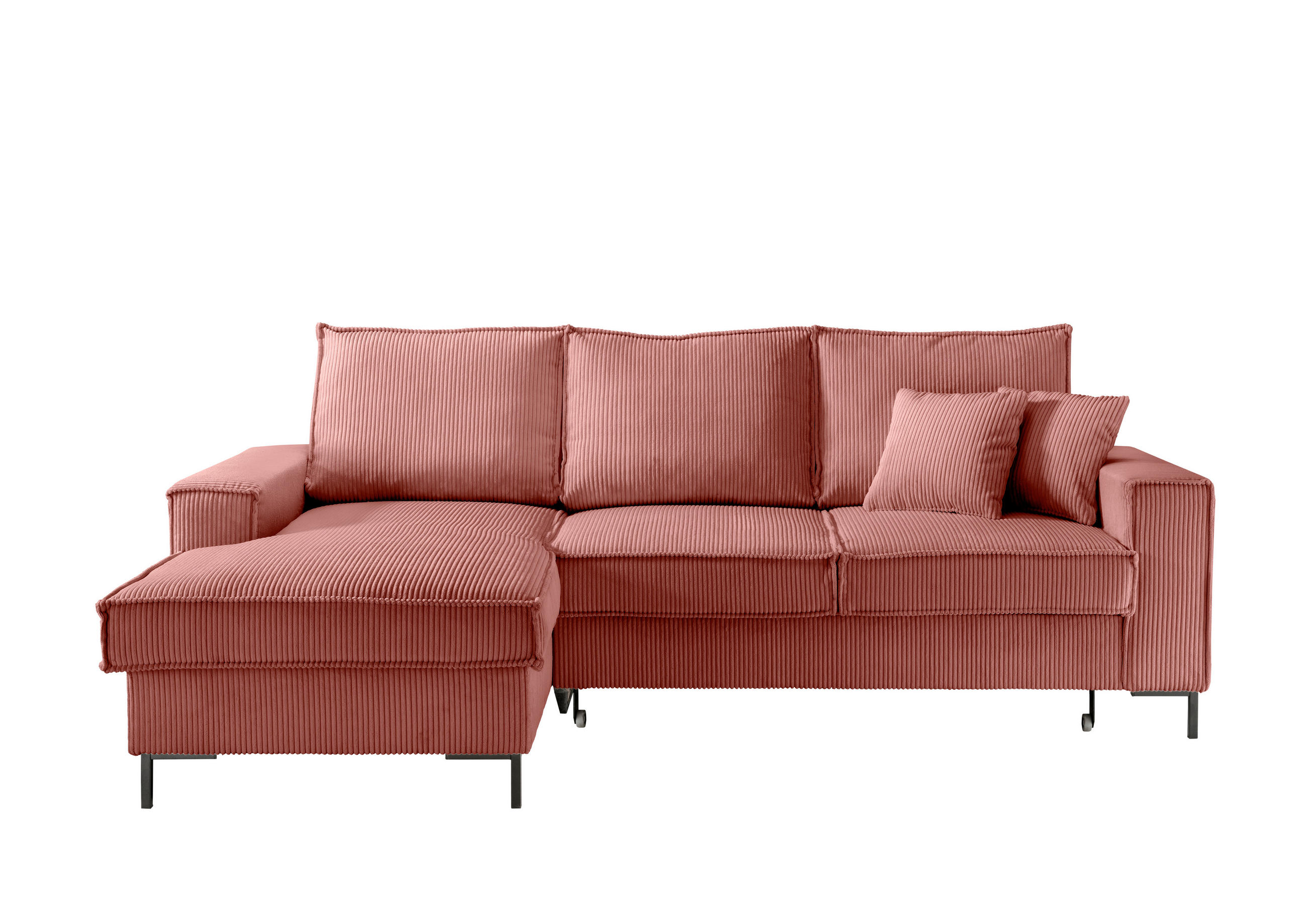 ECKSOFA Koralle Cord  - Koralle/Schwarz, MODERN, Textil/Metall (150/240cm) - Livetastic