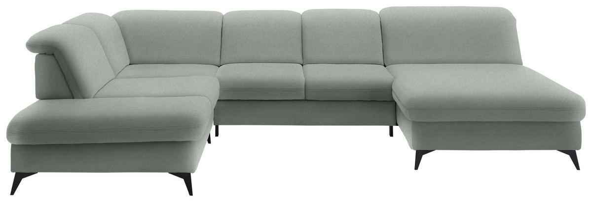 WOHNLANDSCHAFT Chenille Hellgrau  - Hellgrau/Schwarz, Design, Textil/Metall (255/369/198cm) - Beldomo Style