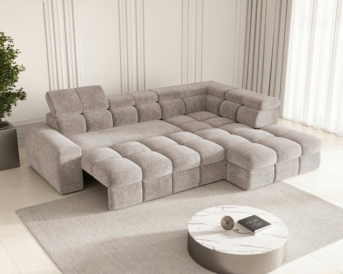 ECKSOFA  in Chenille Graubraun  - Graubraun/Schwarz, MODERN, Kunststoff/Textil (292/204cm) - Milino