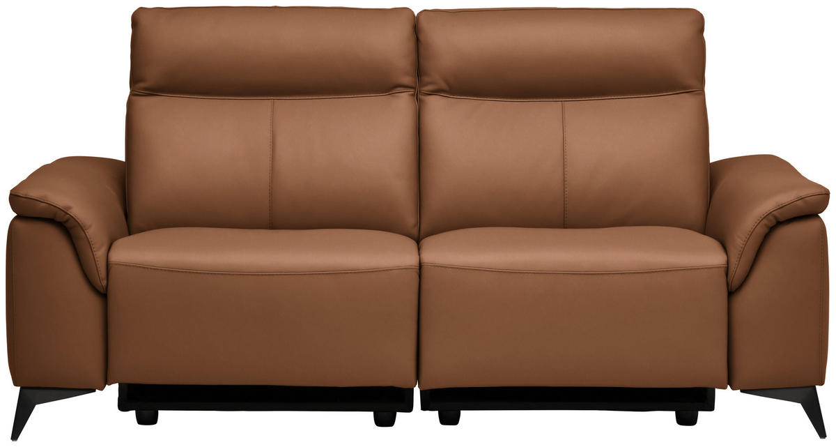 3-SITZER-SOFA Echtleder Cognac  - Cognac/Schwarz, Design, Leder/Metall (207/107/98cm) - Belluti