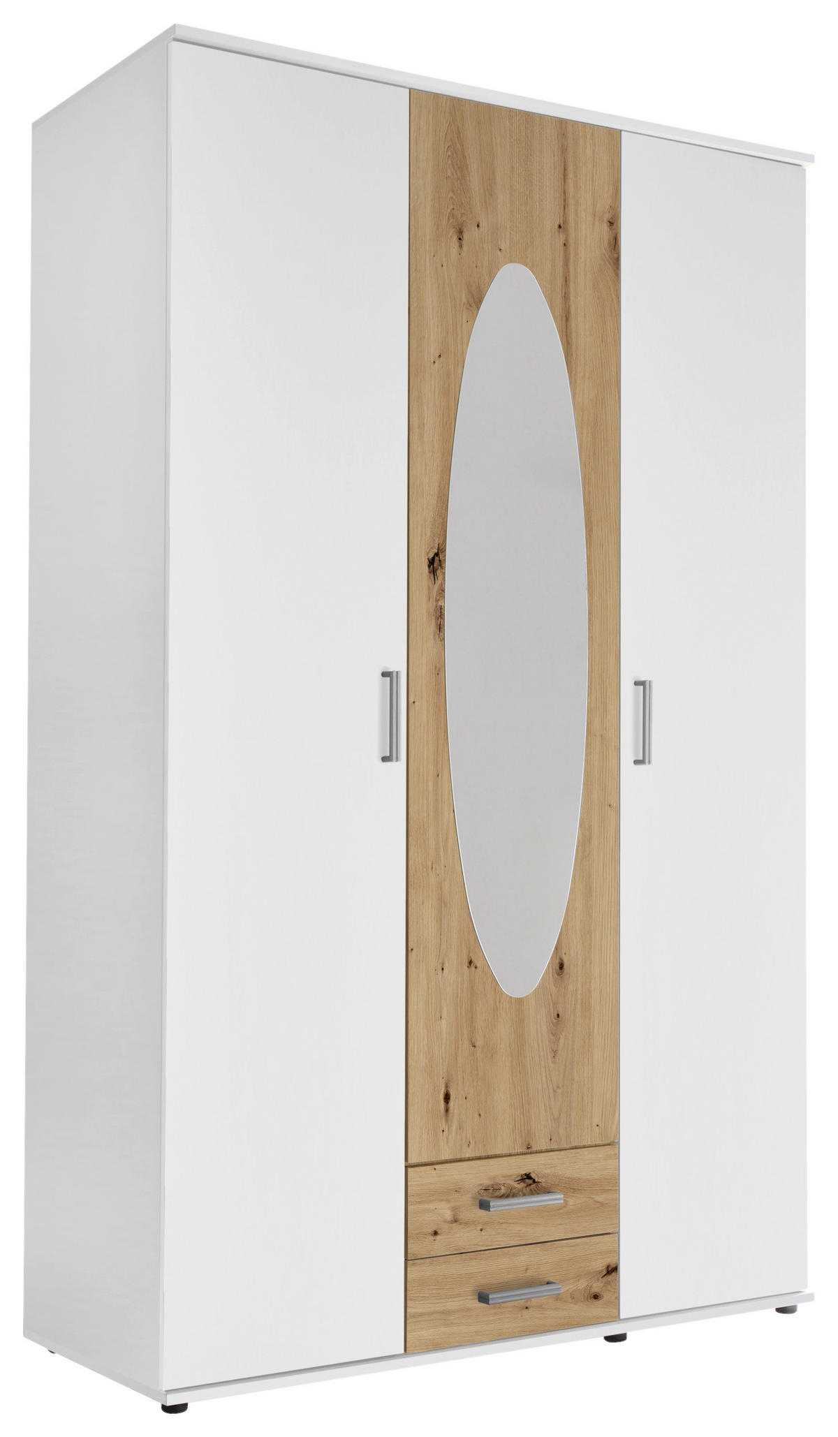 DREHTÜRENSCHRANK 120/195/55 cm 3-türig Weiß, Eiche Artisan  - Alufarben/Weiß, ROMANTIK / LANDHAUS, Glas/Holzwerkstoff (120/195/55cm) - P & B