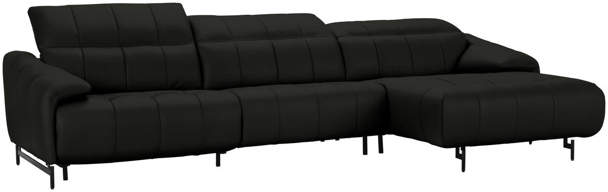 ECKSOFA in Echtleder Dunkelgrau  313/165 cm  - Dunkelgrau/Schwarz, Design, Leder/Metall (313/165cm) - Emilio Belluti