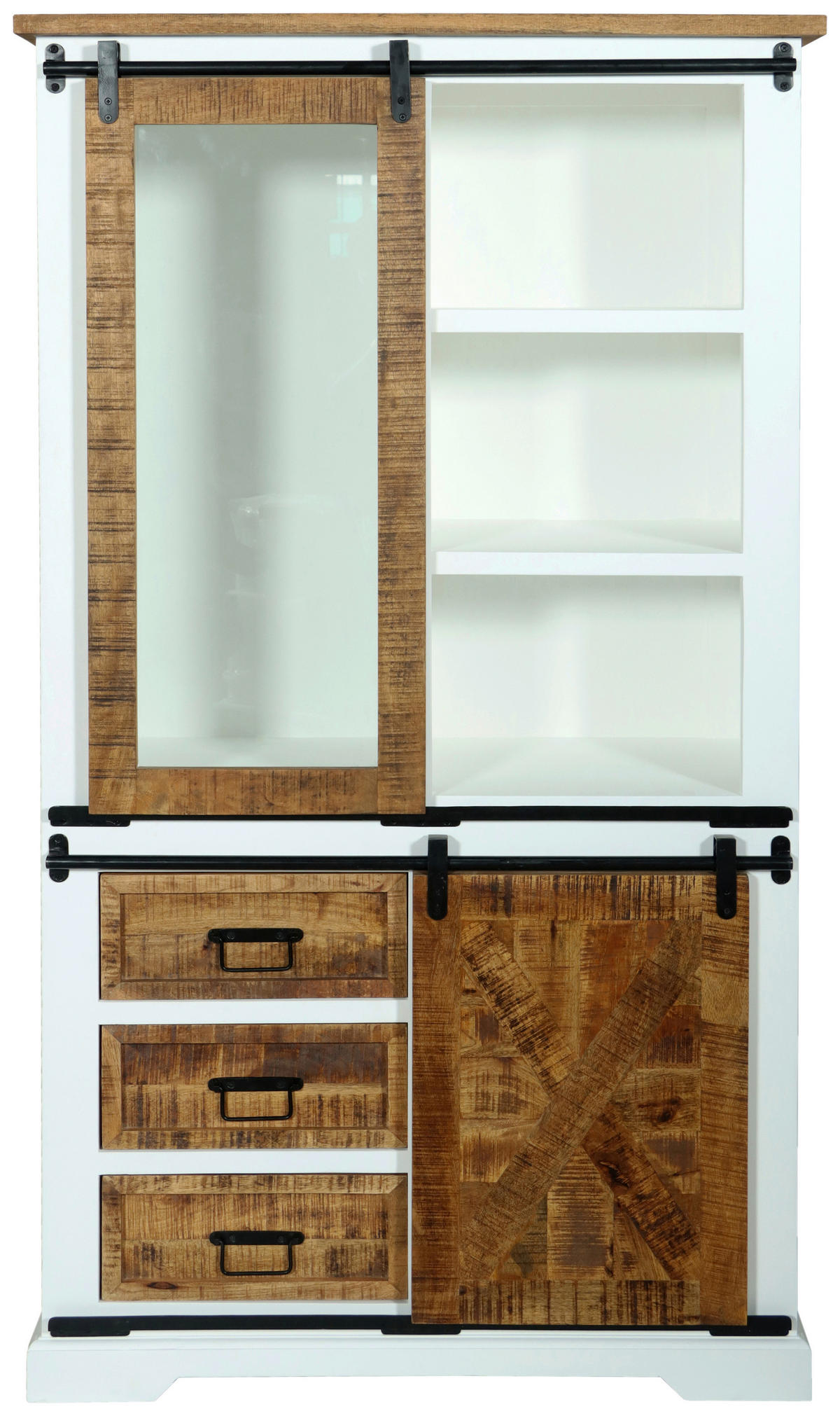 VITRINE  in massiv Mangoholz Weiß, Schwarz, Naturfarben - Schwarz/Naturfarben, LIFESTYLE, Holz/Holzwerkstoff (100/180/45cm) - MID.YOU