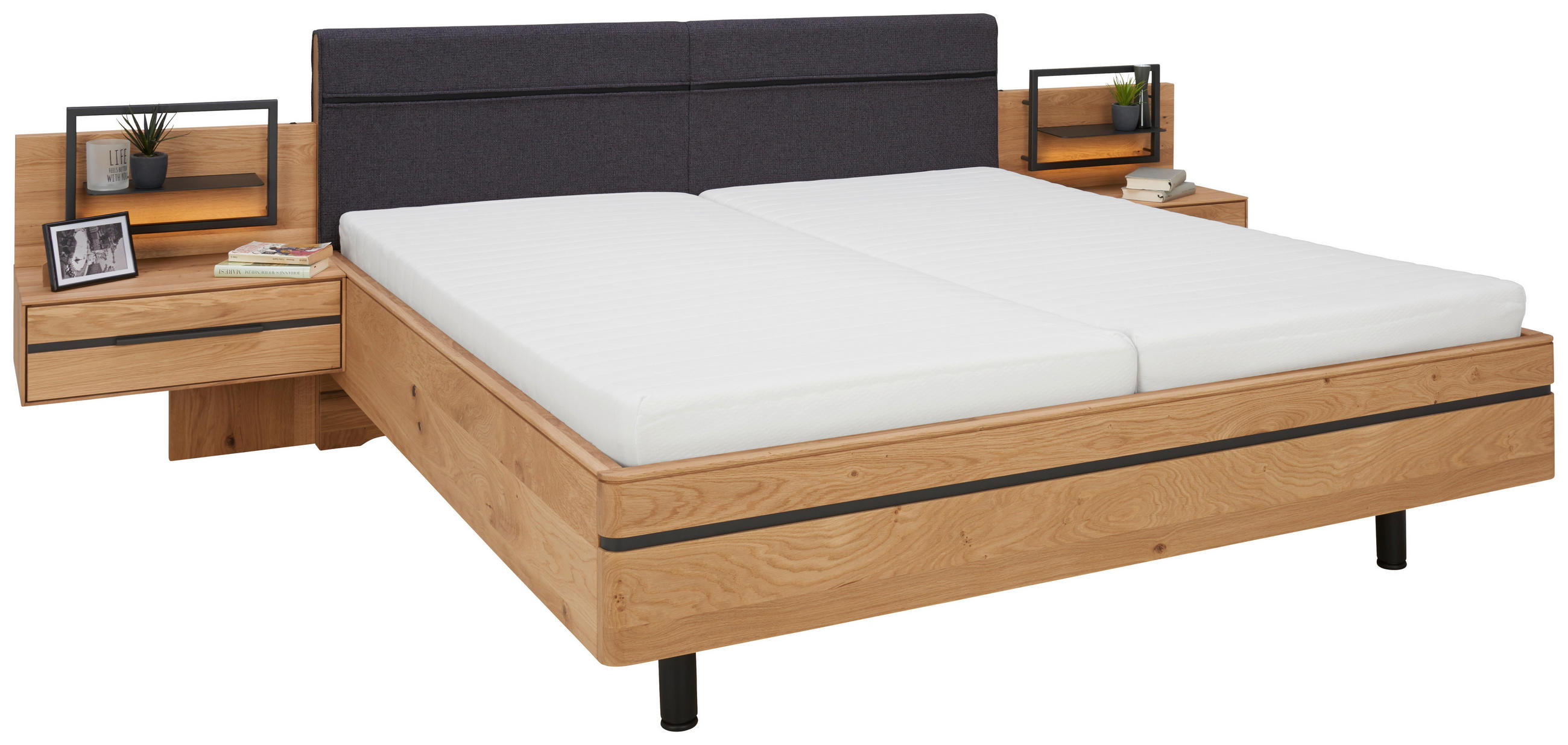 BETTANLAGE 180/200 cm  in Schwarz, Eichefarben, Dunkelgrau   - Eichefarben/Dunkelgrau, Natur, Holz/Holzwerkstoff (180/200cm) - Valnatura