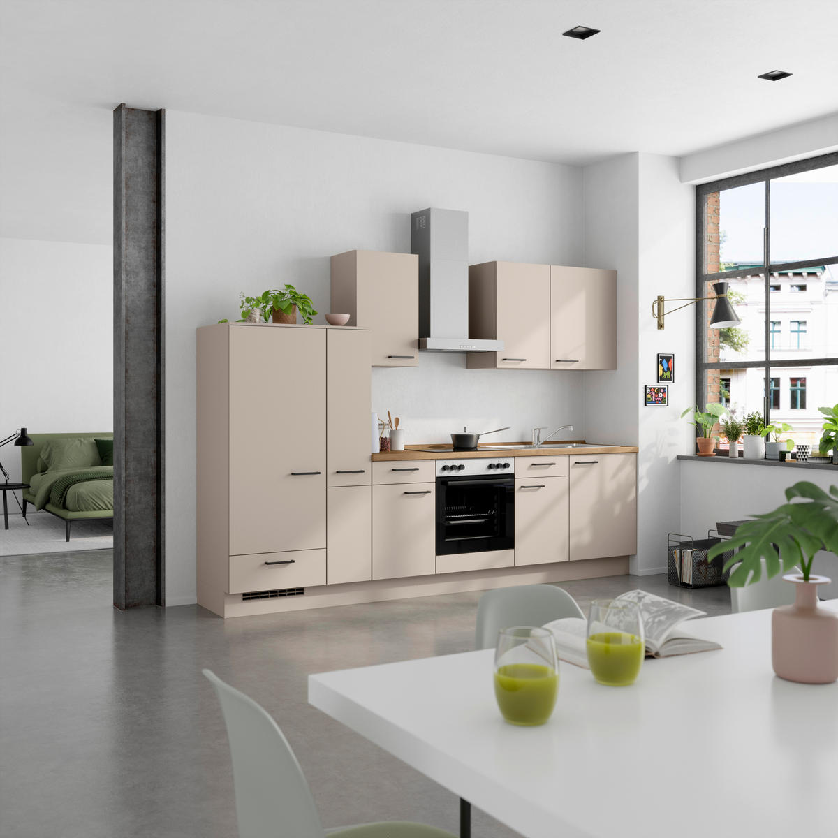 KÜCHENLEERBLOCK 300 cm   in Eichefarben, Sandfarben  - Sandfarben/Eichefarben, MODERN, Holzwerkstoff/Metall (300cm) - Nobilia