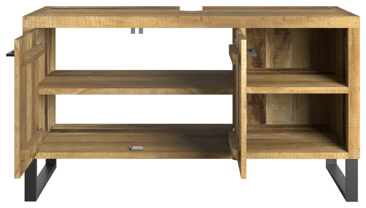 WASCHBECKENUNTERSCHRANK 116/64/50 cm  - Schwarz/Naturfarben, Natur, Holz/Metall (116/64/50cm) - Livetastic