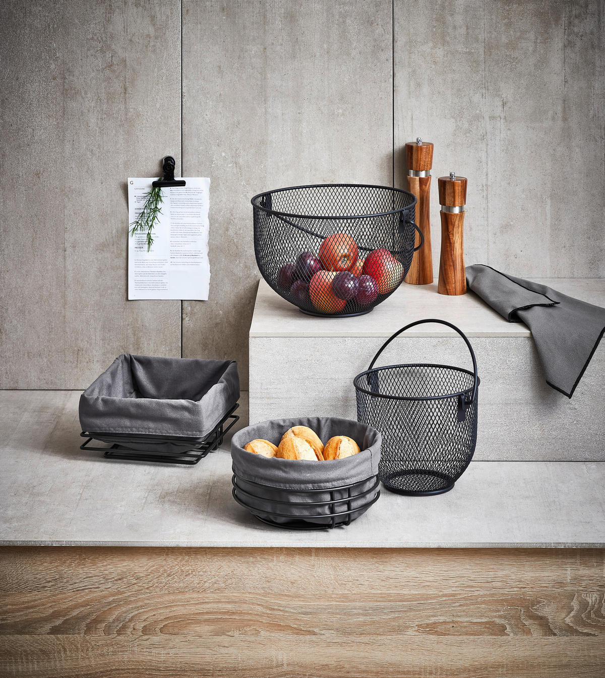 BROTKORB - Anthrazit/Schwarz, Design, Textil/Metall (23,0/21,5/11,0cm) - Justinus