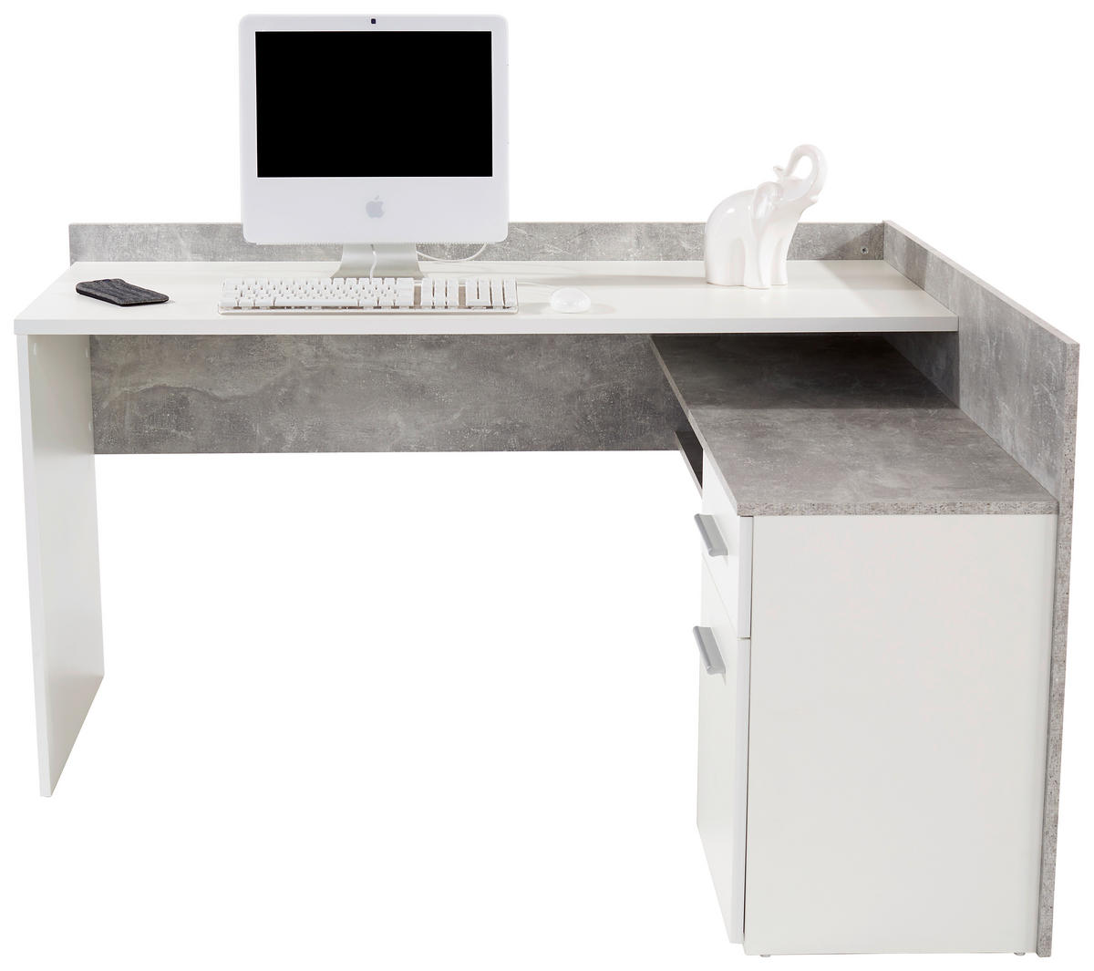 KOTNA PISALNA MIZA leseni material bela, temno siva  - temno siva/bela, Moderno, umetna masa/leseni material (141,6/80,5/124cm) - Carryhome