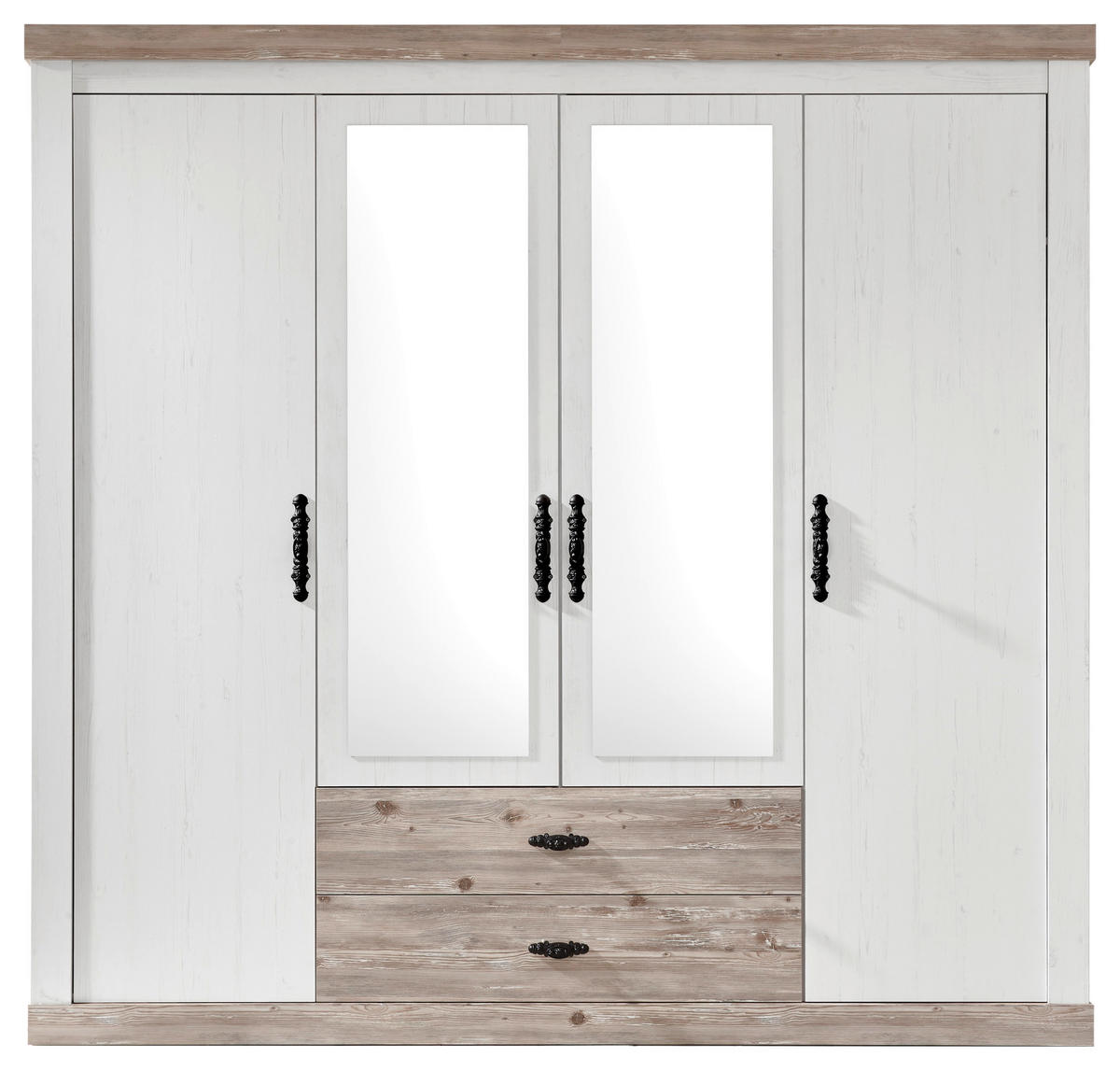 KLEIDERSCHRANK 217/201/60 cm 4-türig Pinienfarben, Hellbraun  - Hellbraun/Schwarz, Design, Holzwerkstoff/Metall (217/201/60cm) - MID.YOU