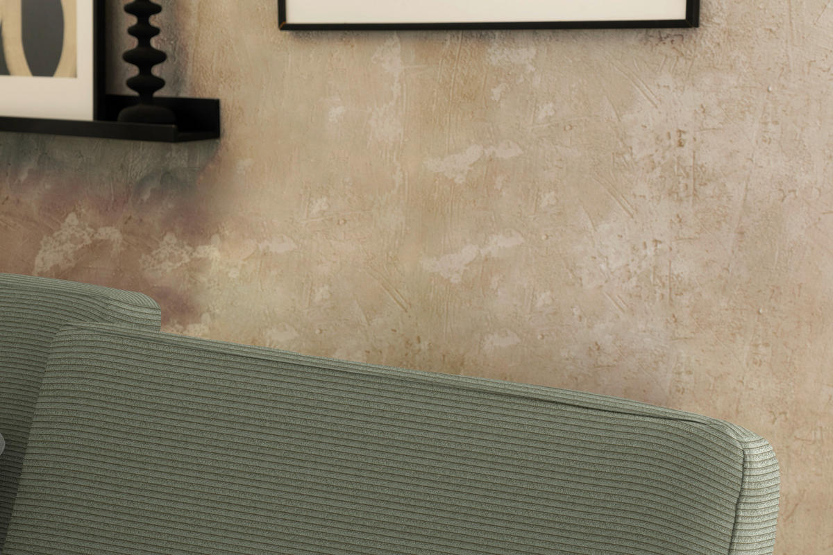 ECKSOFA Cord Olivgrün  - Schwarz/Olivgrün, Design, Textil/Metall (185/298cm) - Pure Home Lifestyle
