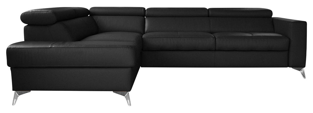 ECKSOFA MONDO Schwarz Echtleder Lederlook  - Chromfarben/Schwarz, Design, Leder/Textil (208/286cm) - Livetastic