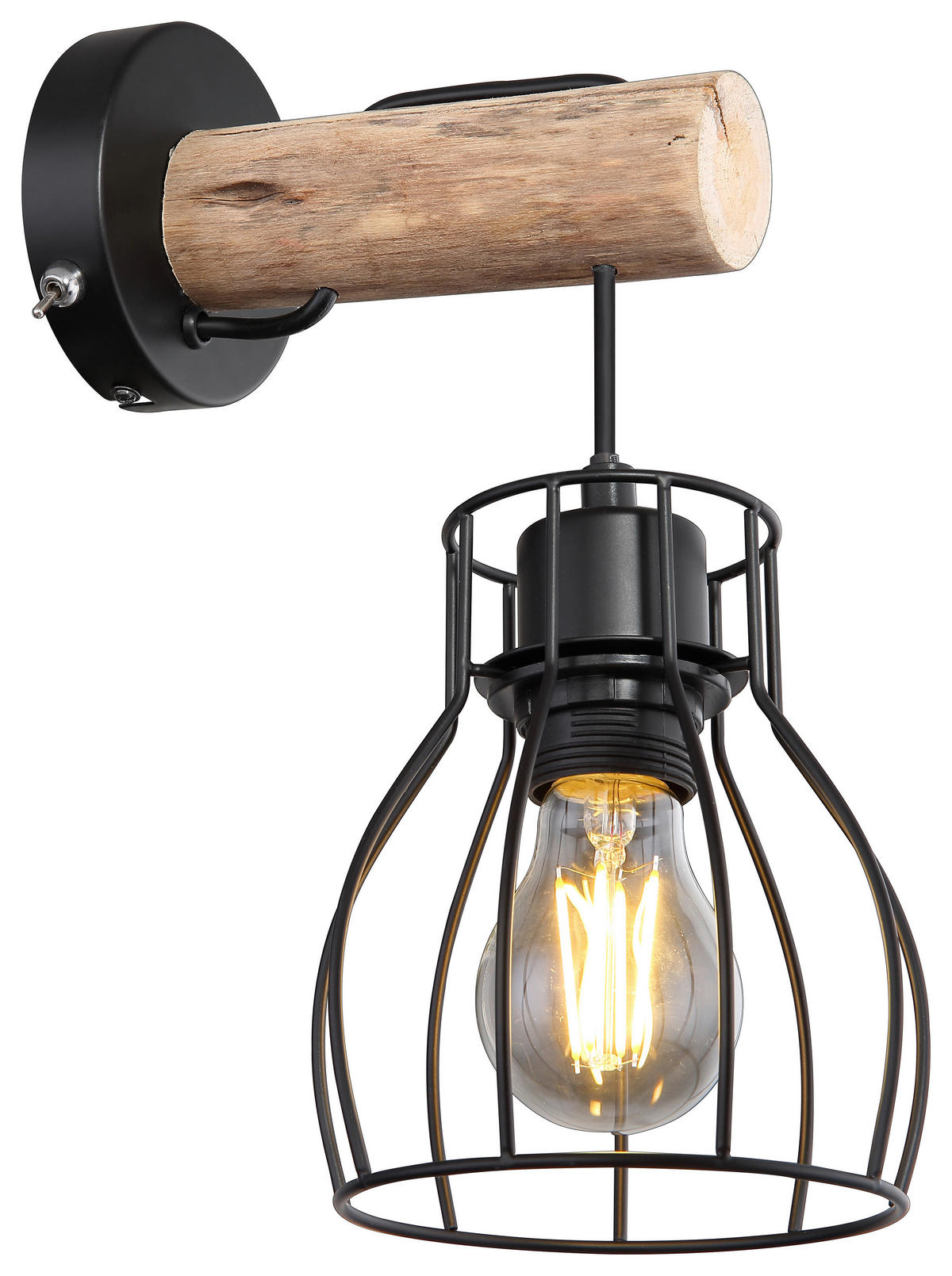 WANDLEUCHTE - Schwarz/Naturfarben, Basics, Holz/Metall (13,6/17,5/30cm) - Globo
