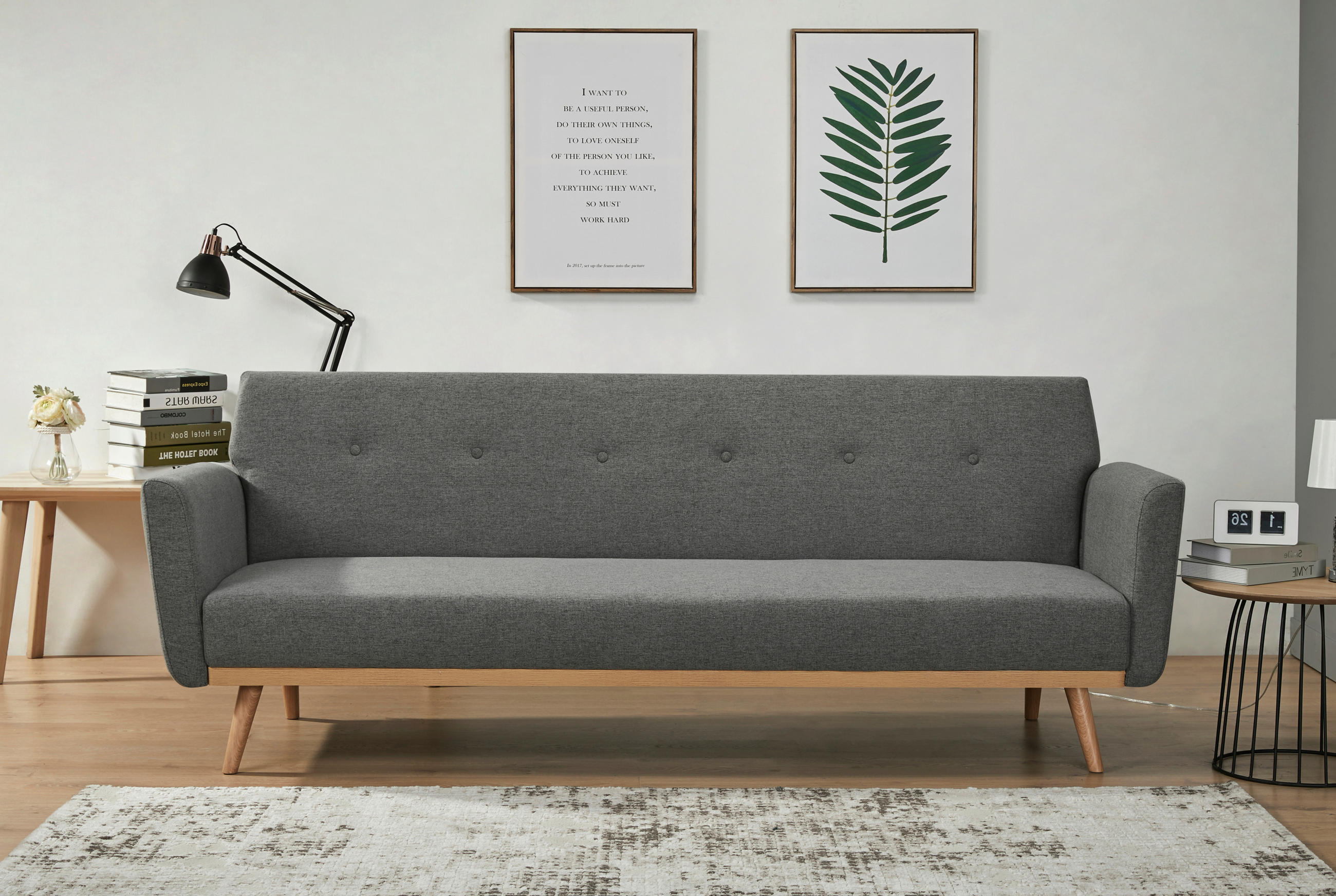 SCHLAFSOFA in Struktur Grau  - Naturfarben/Grau, MODERN, Holz/Textil (212/79/85cm) - Livetastic