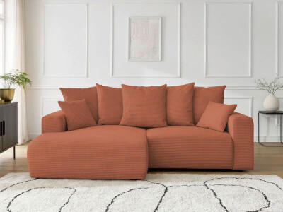 ECKSOFA Ottomane links  ATILLA Orange Cord  - Schwarz/Orange, MODERN, Kunststoff/Textil (149/244cm)