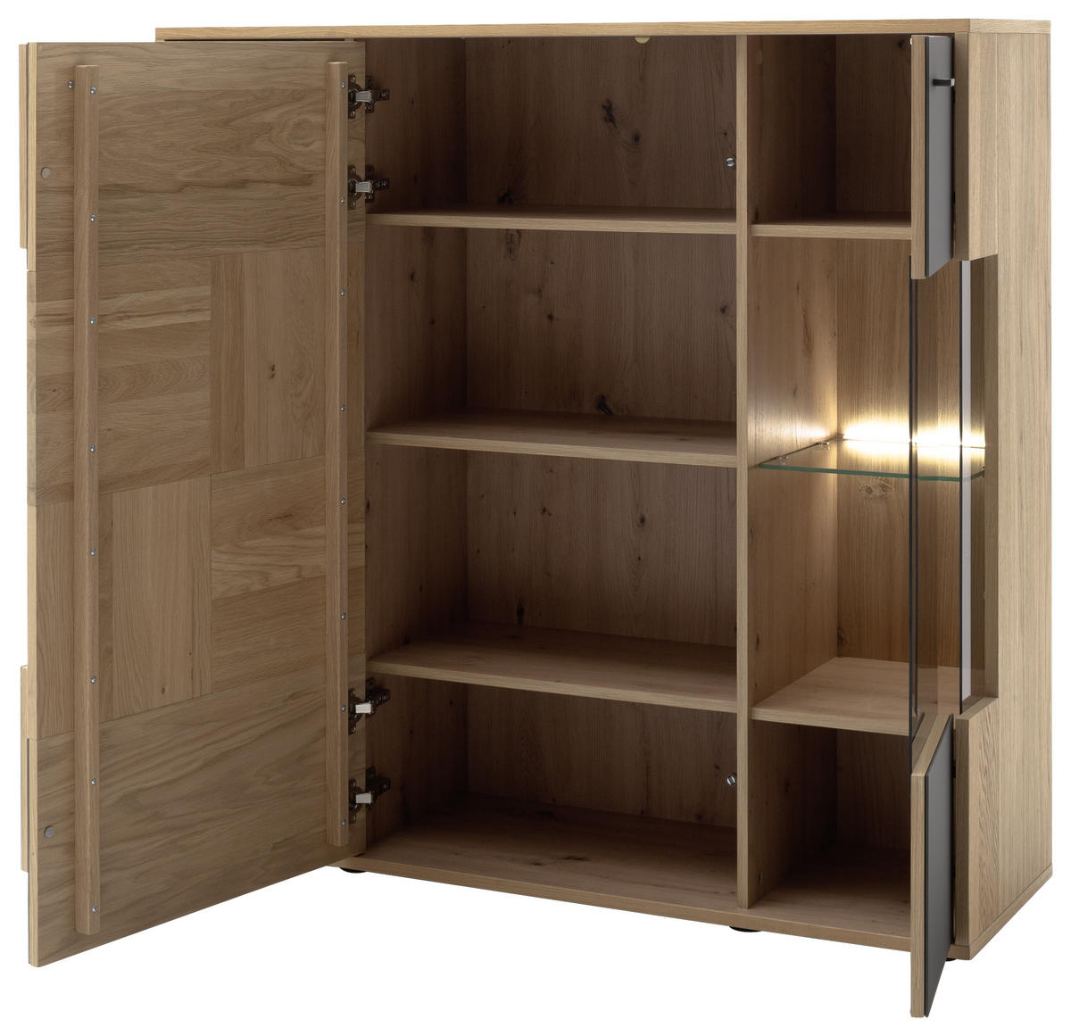 HIGHBOARD  in 124/120/37 cm  - Eiche Bianco/Anthrazit, Design, Glas/Holz (124/120/37cm) - MID.YOU