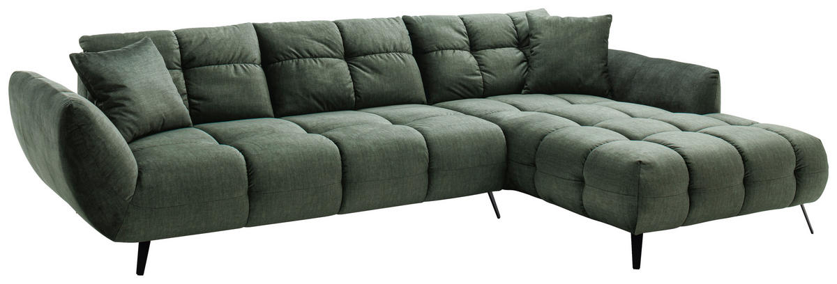 ECKSOFA Grün Mikrofaser  - Schwarz/Grün, KONVENTIONELL, Textil/Metall (313/215cm) - Hom`in