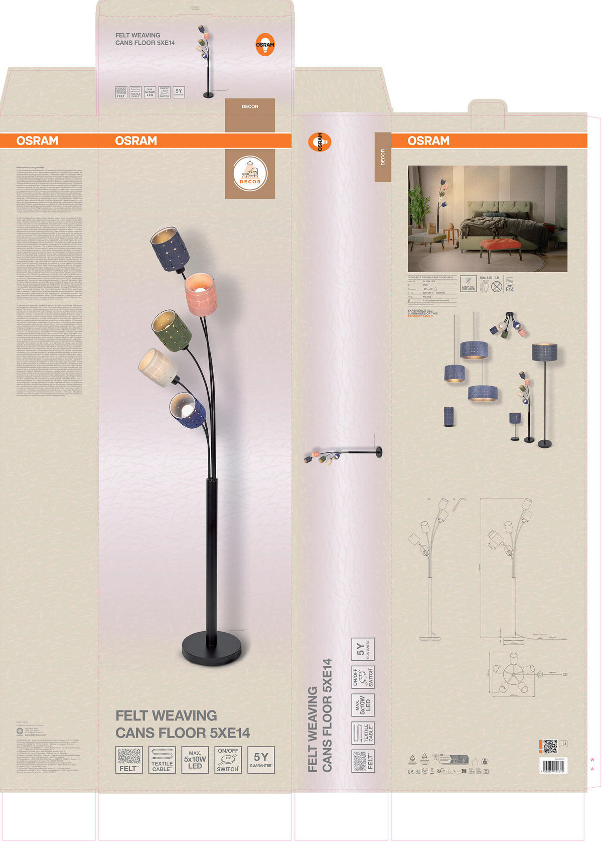 STEHLEUCHTE 50.5/173 cm    - Multicolor, Basics, Naturmaterialien/Metall (50.5/173cm) - Osram