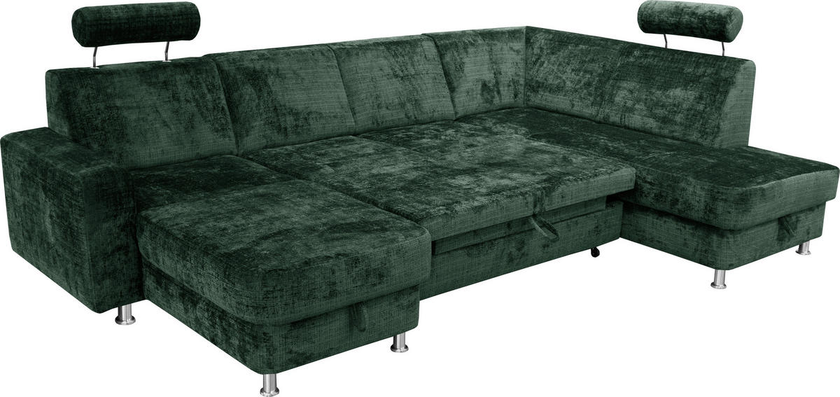 SEDACIA SÚPRAVA, textil, zelená - zelená/chrómová, Design, textil/plast (165/301/198cm) - Xora