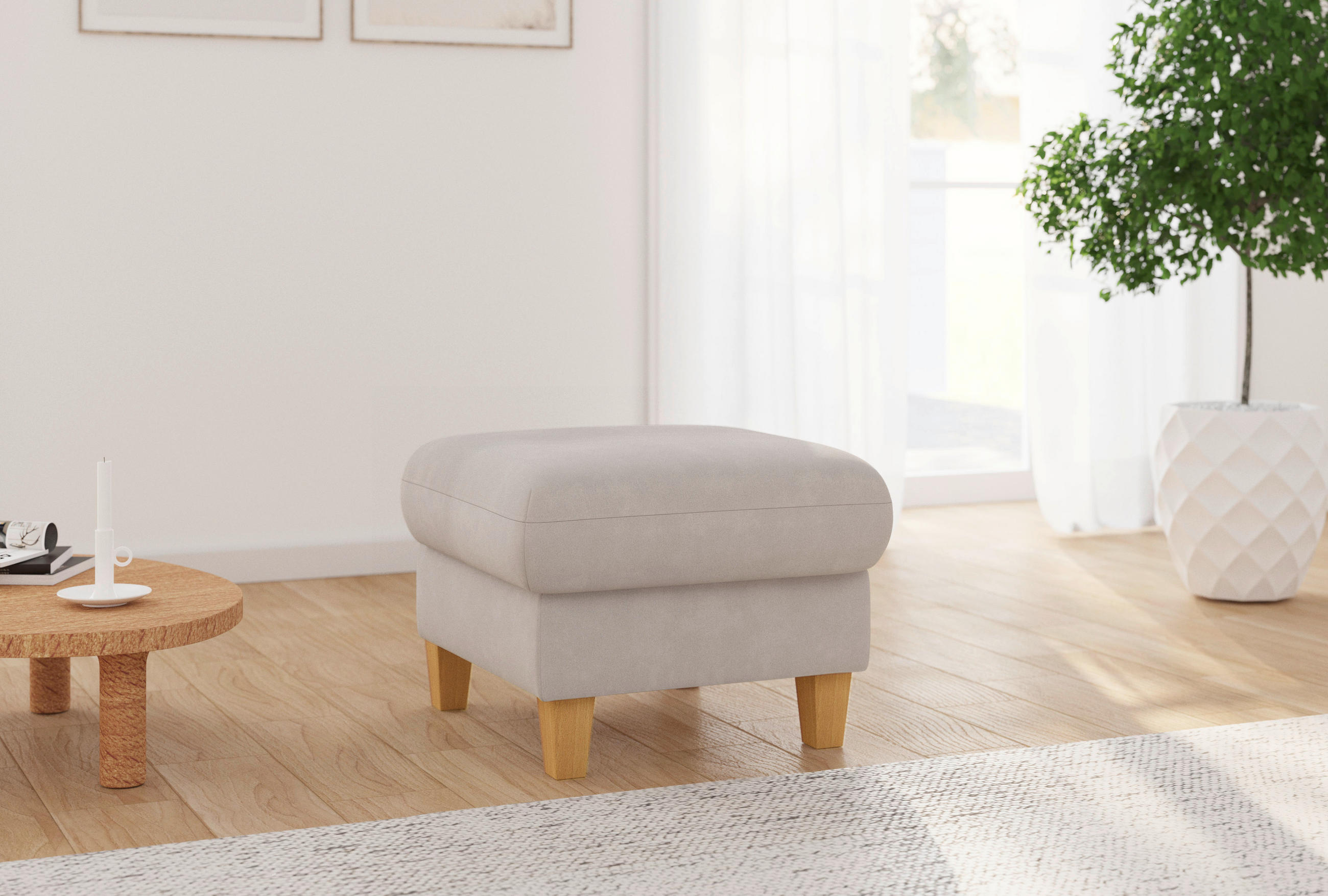 HOCKER Flachgewebe Greige  - Greige/Eichefarben, KONVENTIONELL, Holz/Textil (58/47/58cm) - Sit & More
