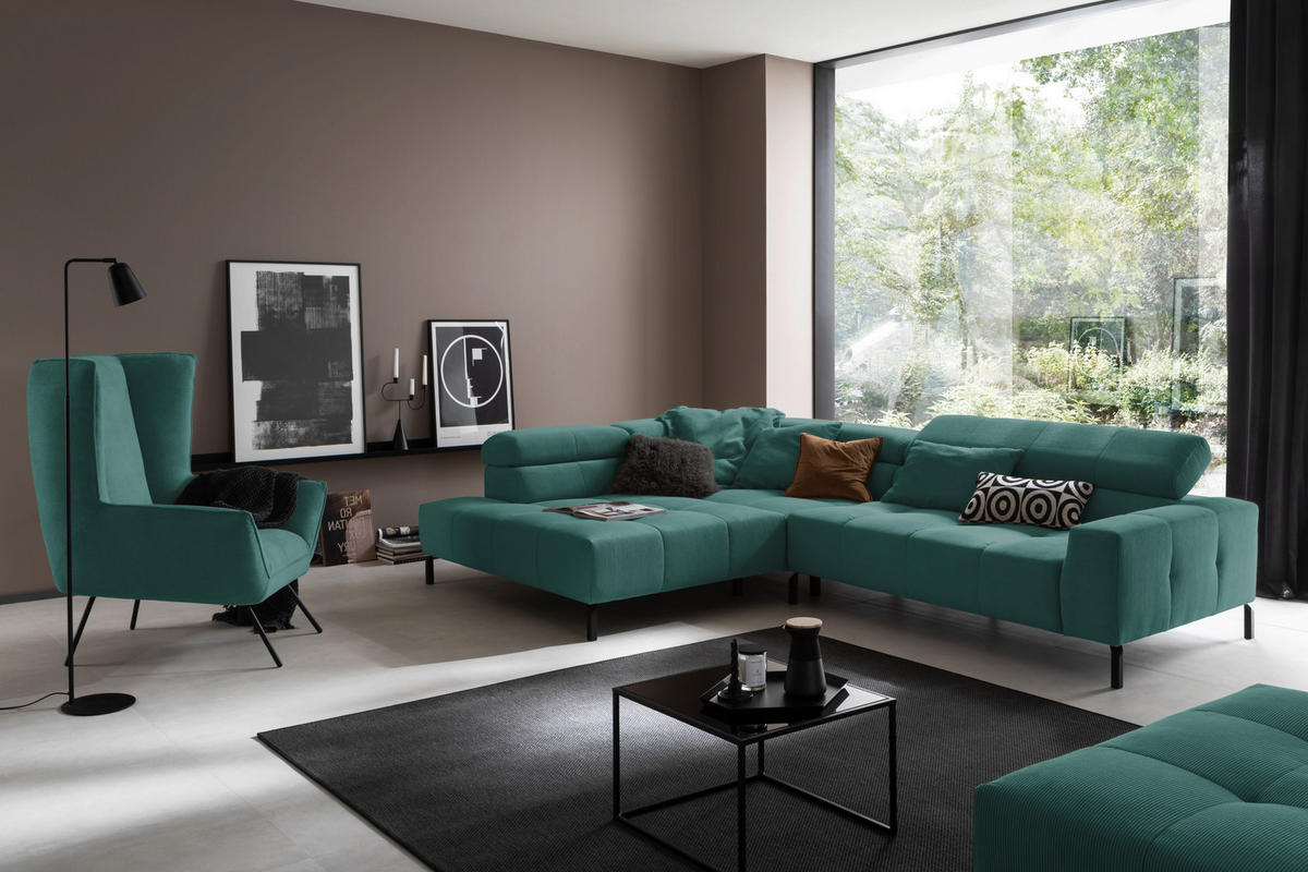 ECKSOFA in Feincord Grün  - Schwarz/Grün, Konventionell, Textil/Metall (219/311cm) - Hom`in