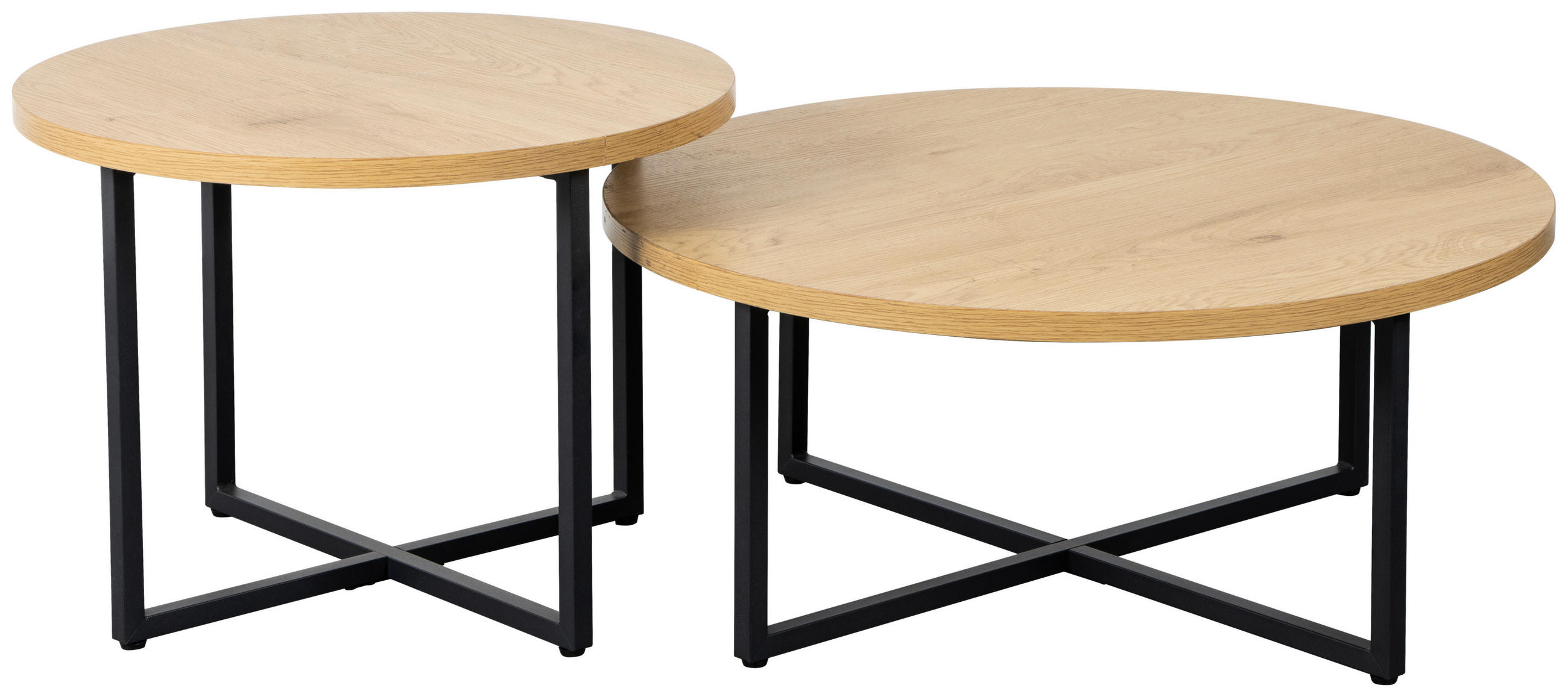 Thumbnail - Boxxx Couchtischset, Schwarz, Eiche, Metall, Holzwerkstoff, 2-teilig, rund, eckig, Flachrohr, 60-80x35-45x60-80 cm, Bsci...