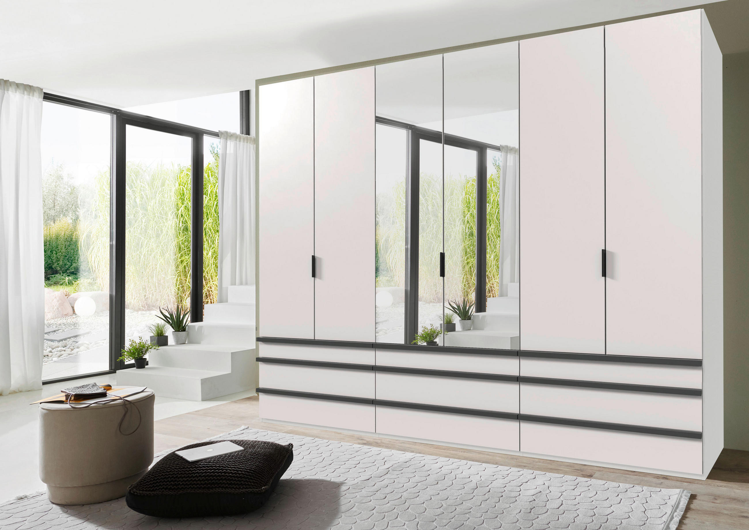 FALTTÜRENSCHRANK 300/236/58 cm 6-türig Weiß  - Schwarz/Weiß, Design, Glas/Holzwerkstoff (300/236/58cm) - Boxxx