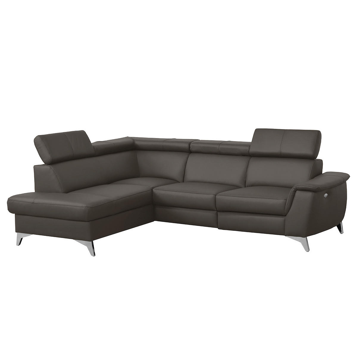 ECKSOFA Dunkelbraun Echtleder Lederlook  - Chromfarben/Dunkelbraun, Design, Leder/Textil (197/257cm) - Livetastic