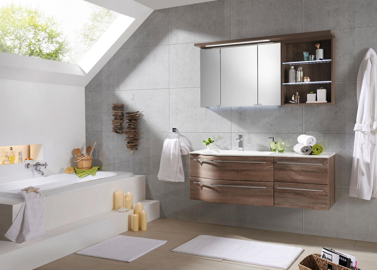 BADEZIMMER  in 140,6 cm  - Eichefarben/Weiß, Design, Glas/Holzwerkstoff (140,6cm) - Novel