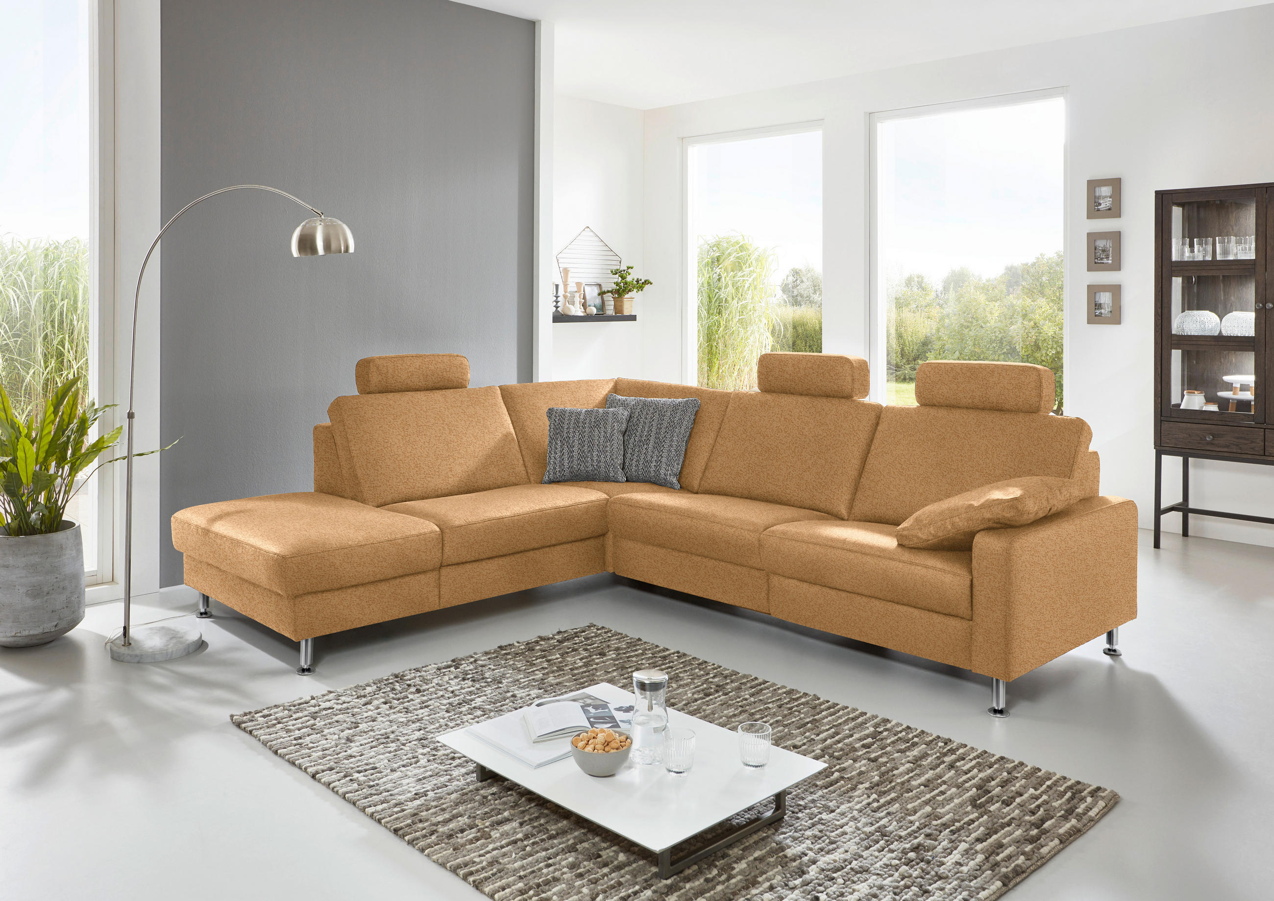 ECKSOFA in Mikrofaser Honig  - Alufarben/Honig, Design, Textil/Metall (242/275cm) - Dieter Knoll