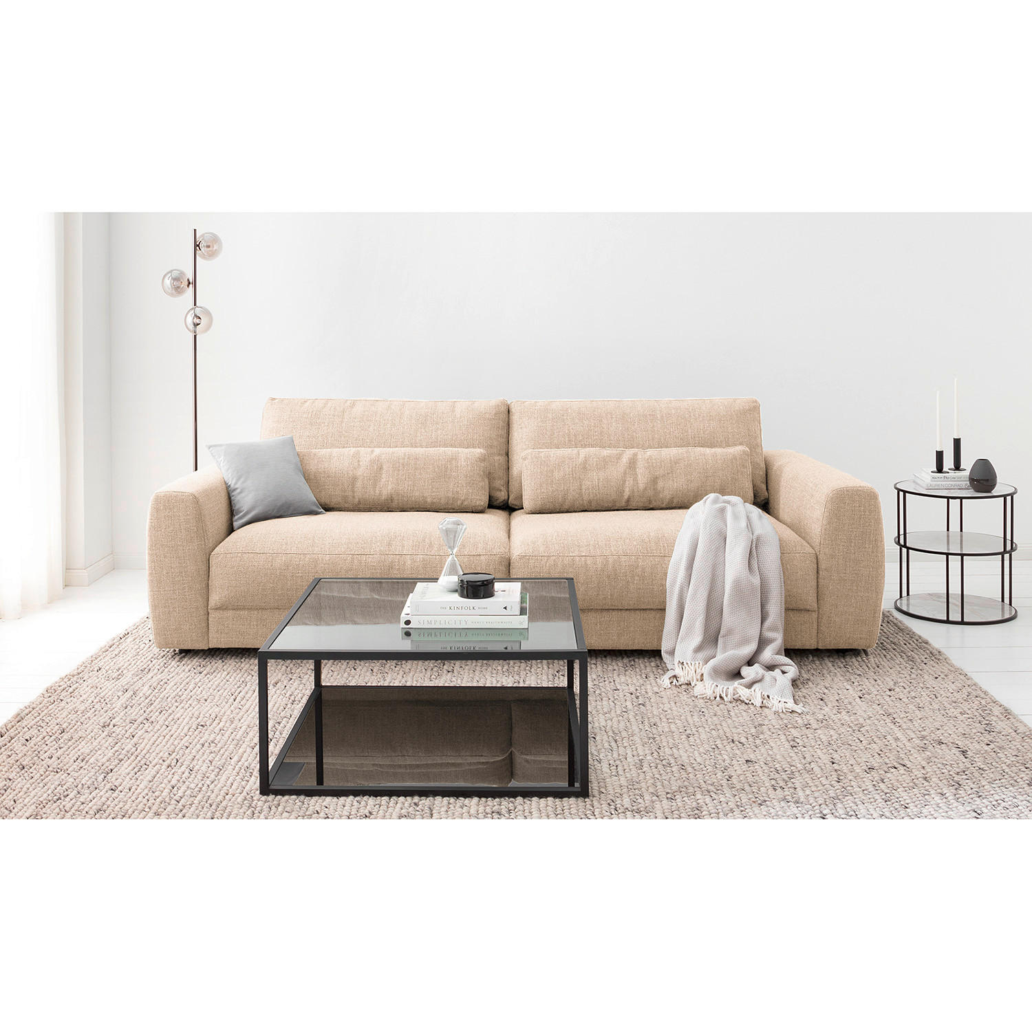 3-SITZER-SOFA Webstoff Beige  - Beige/Schwarz, Design, Kunststoff/Textil (250/80/117cm) - home24
