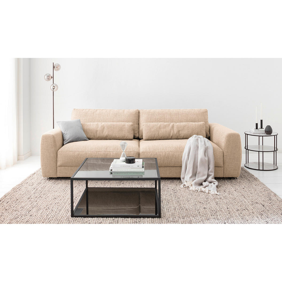 3-SITZER-SOFA Webstoff Beige  - Beige/Schwarz, Design, Kunststoff/Textil (250/80/117cm) - home24