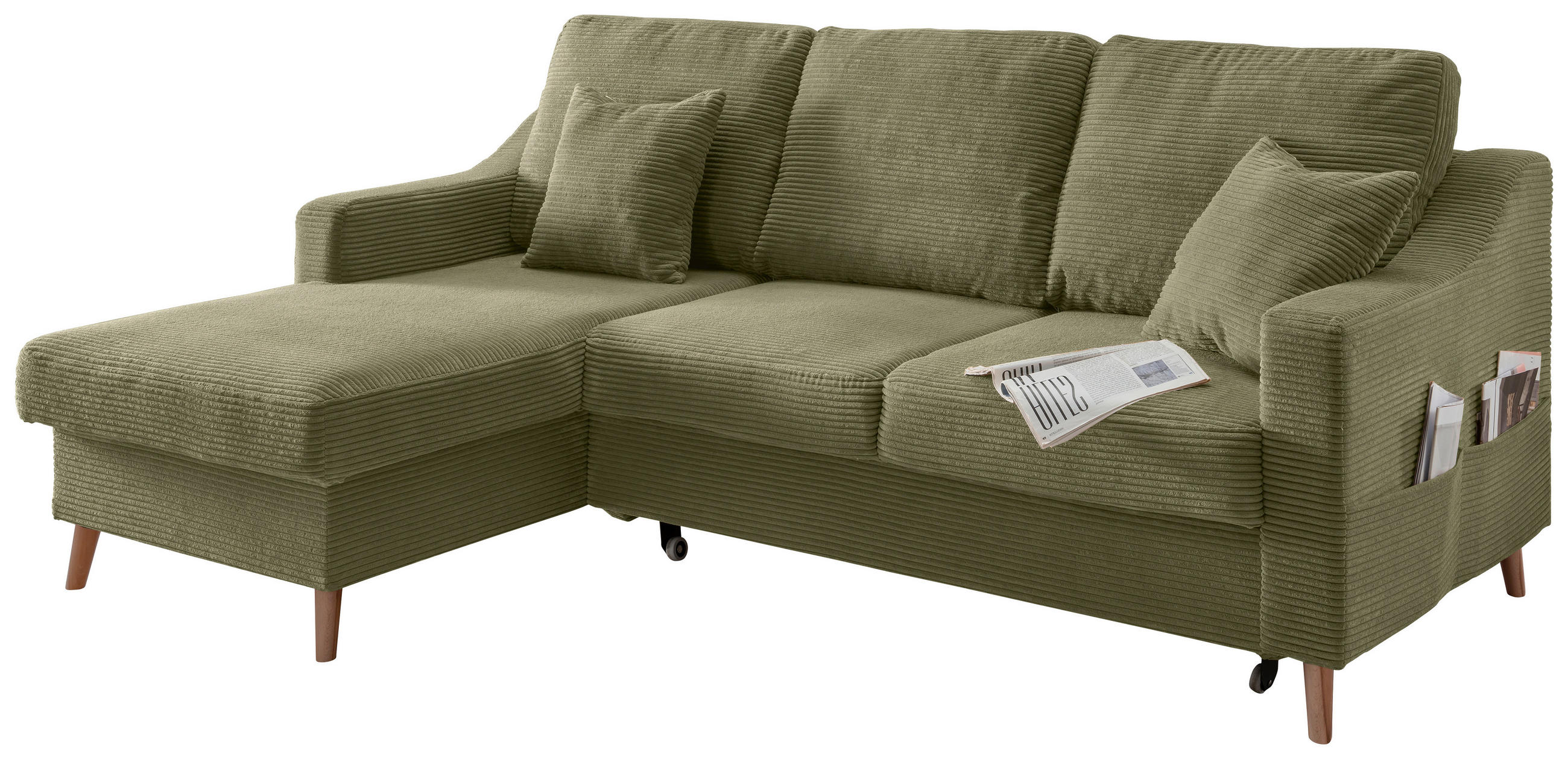 Ecksofa "VALENTINA" in Cord Olivgrün  - Naturfarben/Olivgrün, Design, Holz/Textil (150/228cm) - P & B