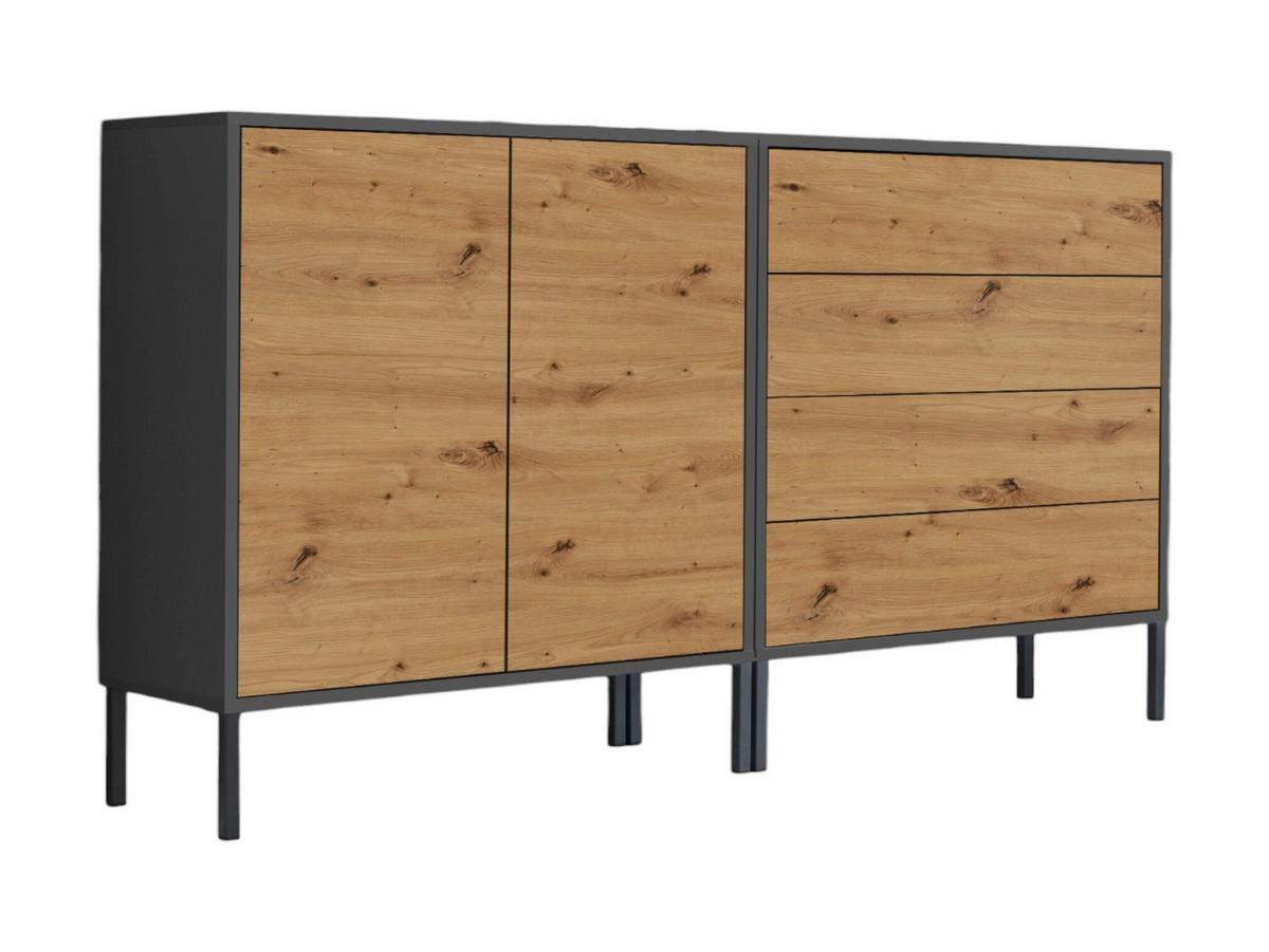 SIDEBOARD Mailand Set 3 + MF  in 158/86/33 cm  - Anthrazit/Eiche Artisan, MODERN, Holzwerkstoff/Metall (158/86/33cm) - MID.YOU