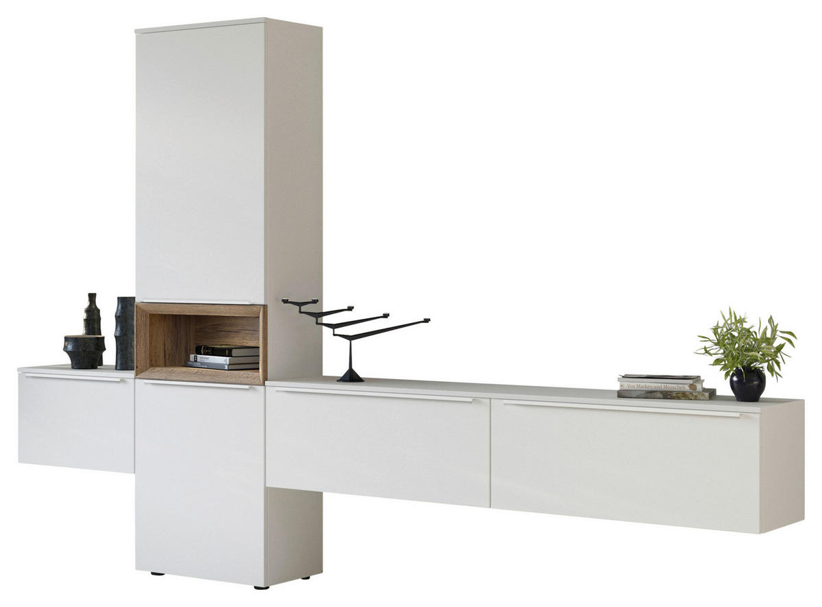 WOHNWAND  in Weiß, Eichefarben  300,4/205,2/37,4 cm  - Eichefarben/Weiß, Design, Holzwerkstoff (300,4/205,2/37,4cm) - Celina Home