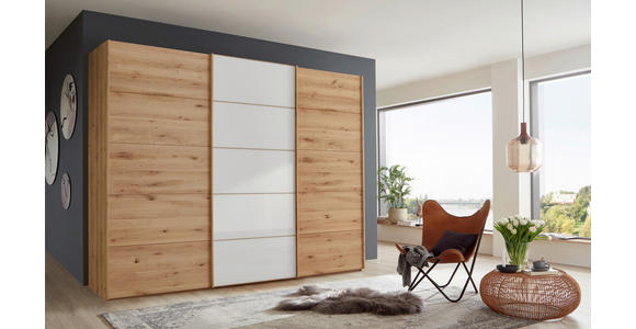 SCHWEBETÜRENSCHRANK 300/236/67 cm 3-türig Weiß, Eiche Bianco - Eiche Bianco/Weiß, Natur, Glas/Holz (300/236/67cm) - Linea Natura