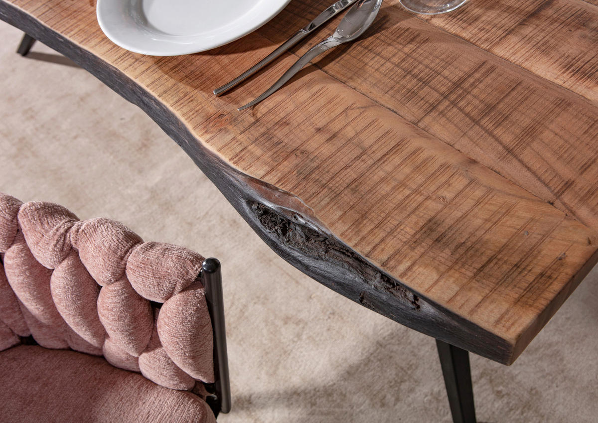 ESSTISCH in Holz, Metall 200/100/76 cm  - Schwarz/Akaziefarben, Design, Holz/Metall (200/100/76cm) - Landscape