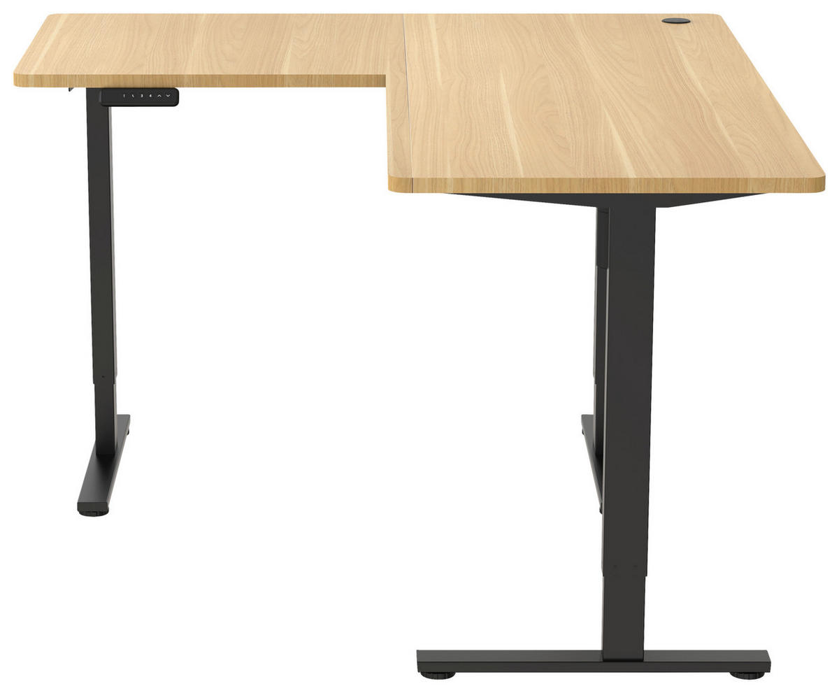 ECKSCHREIBTISCH  Schwarz, Eichefarben höhenverstellbar  - Eichefarben/Schwarz, Modern, Holzwerkstoff/Metall (160/74,5/119/140cm) - MID.YOU