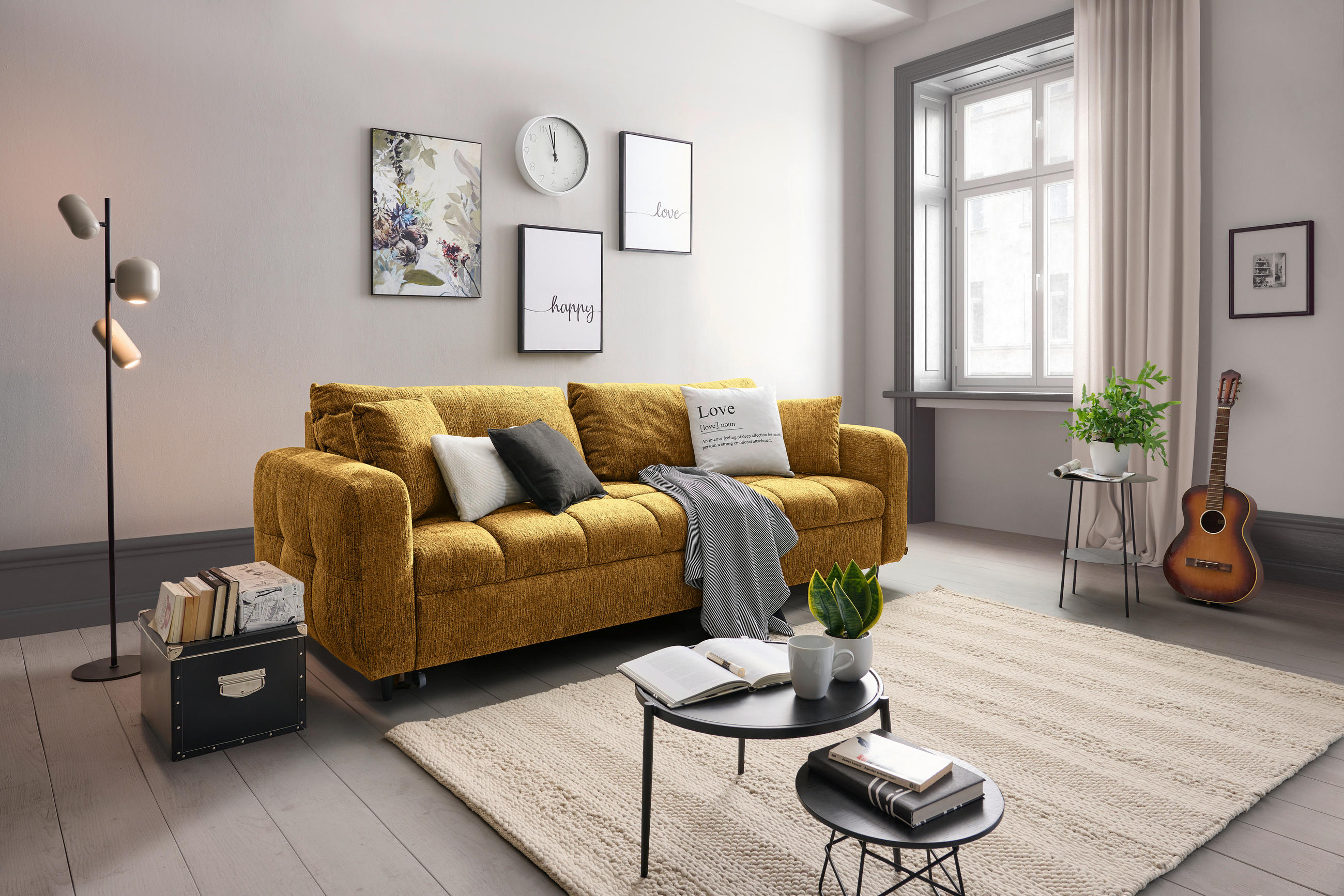 SCHLAFSOFA Flachgewebe Senfgelb  - Senfgelb/Schwarz, Design, Holz/Textil (236/88/101cm) - Lomoco