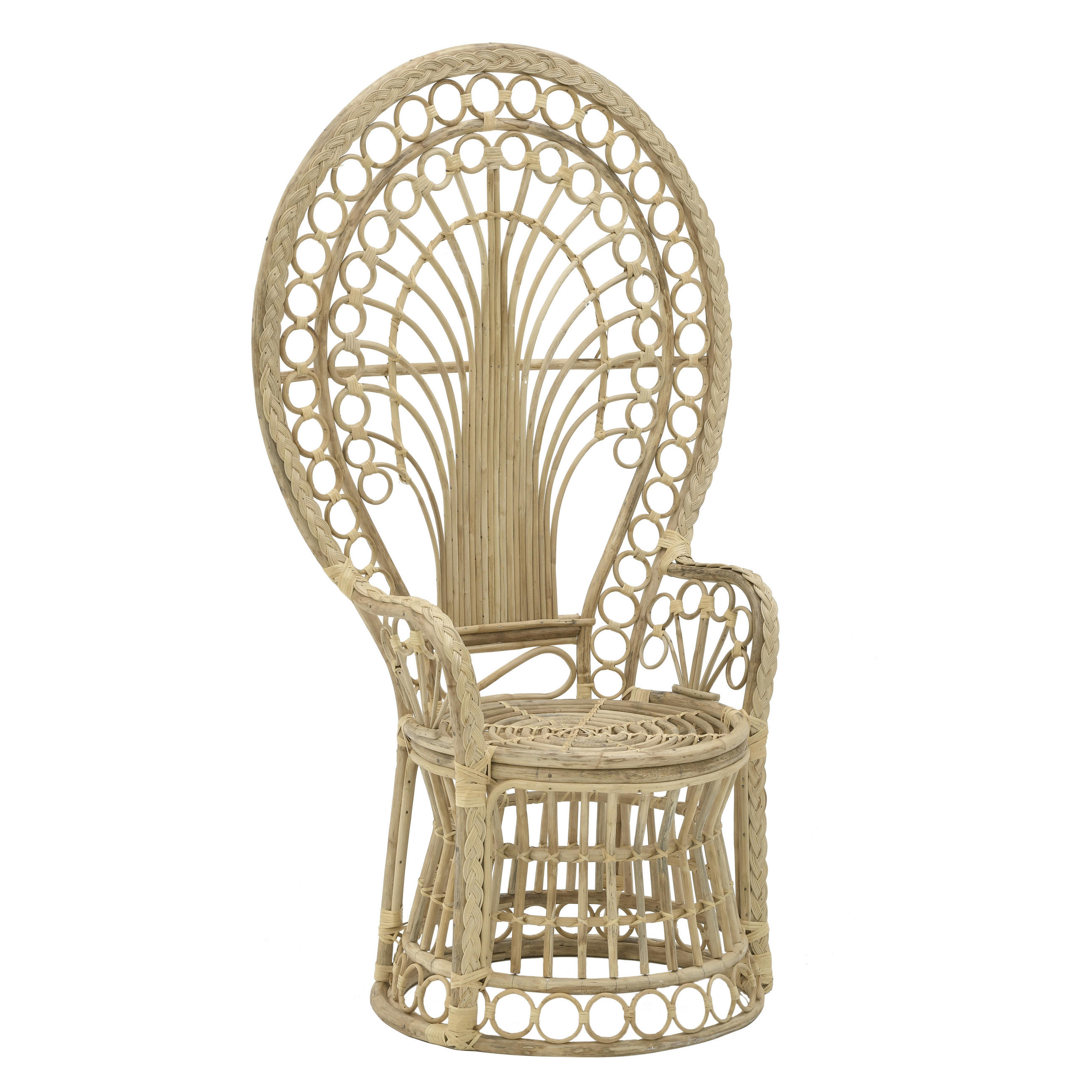 STUHL Beige Rattan massiv inklusive Armlehnen - Beige, Trend, Holz (90/60/145cm) - Livetastic