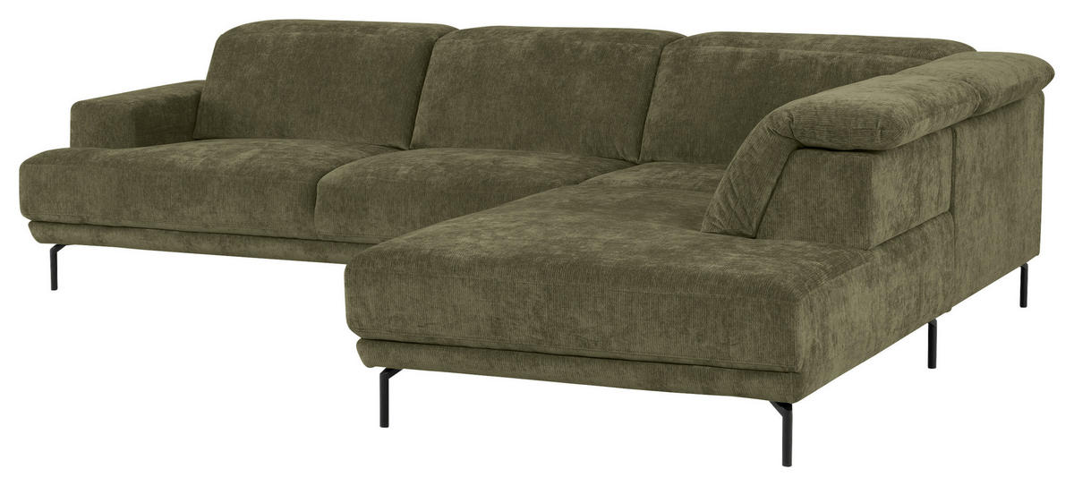 ECKSOFA Grün Chenille Kopfteilverstellung, Sitztiefenverstellung  - Schwarz/Grün, Design, Textil/Metall (307/243cm) - Xora