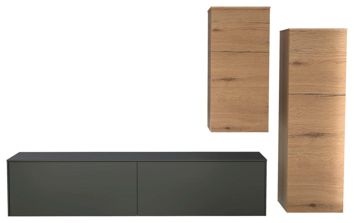 WOHNWAND 3-teilig  in Anthrazit, Eichefarben, Schieferfarben, Hellbraun  234/174/37 cm  - Hellbraun/Schieferfarben, Design, Holzwerkstoff (234/174/37cm) - Celina Home