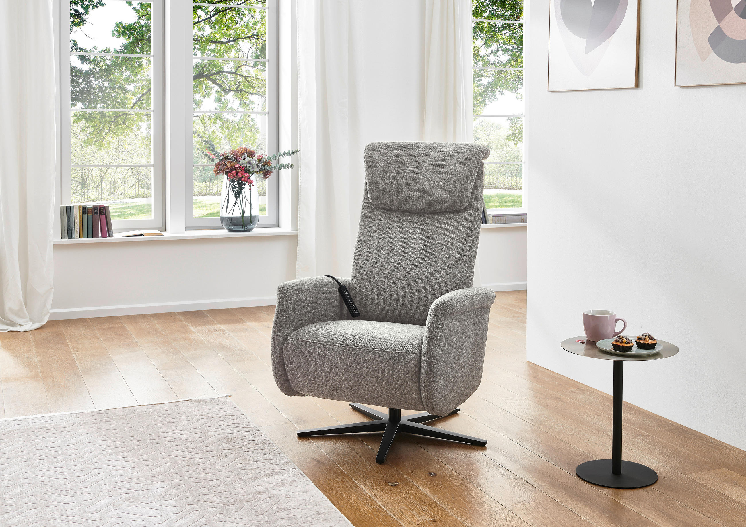 RELAXSESSEL Flachgewebe Relaxfunktion, Rücken echt    - Greige/Schwarz, Design, Textil/Metall (77/115/89cm) - Pure Home Comfort