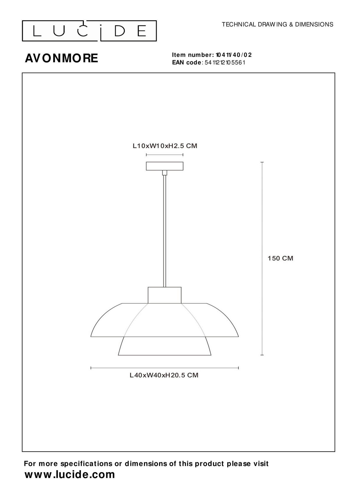 HÄNGELEUCHTE AVONMORE 40/40/148 cm  - Messingfarben, Basics, Glas (40/40/148cm) - Lucide