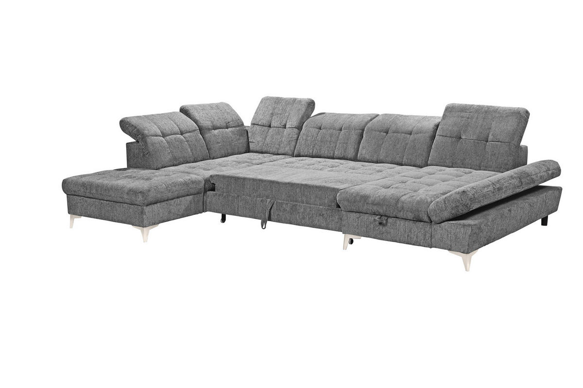 WOHNLANDSCHAFT Mikrovelours Grau  - Kaschmir/Grau, Modern, Kunststoff/Textil (245/348/168cm) - MID.YOU